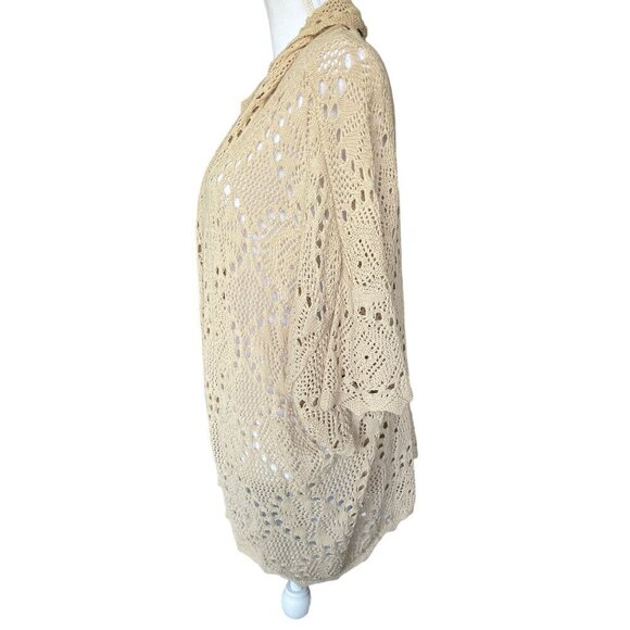 Kensie Women's Size L Beige Open-Knit Cardigan Sweater Open Front Short Sleeves - Picture 4 of 11